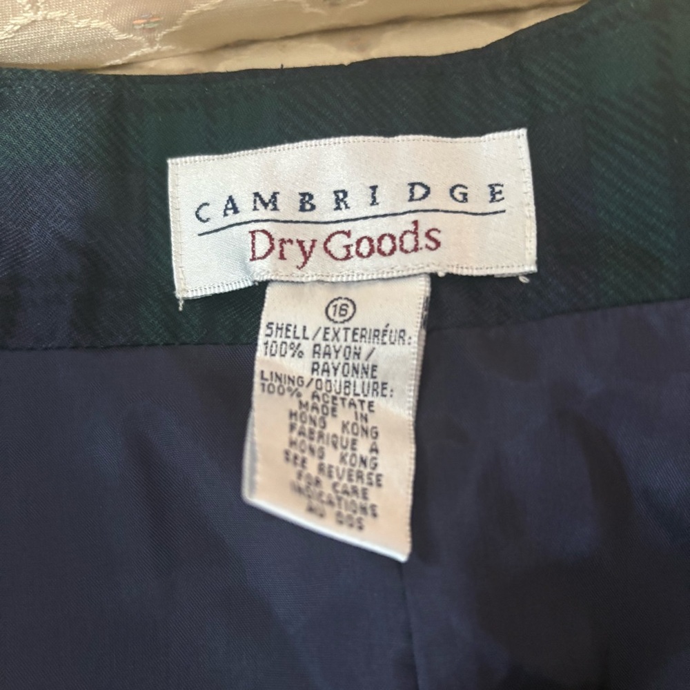 Cambridge Dry Goods Navy and Red Plaid Print Silk Skirt SIZE 16 - Picture 7 of 7